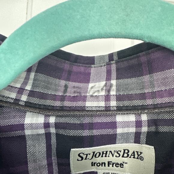 St Johns Bay Iron Free Mens 2XL XXL Button Down Long Sleeve Plaid Purple - Picture 4 of 7